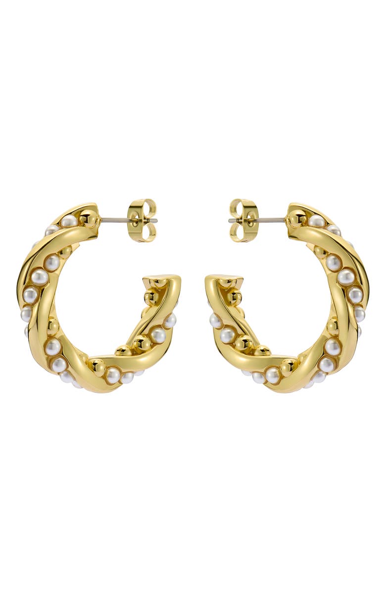 Ted Baker Tiyaa Twisted Faux Pearl Hoop Earrings, Alternate, color, Gold Tone Pearl
