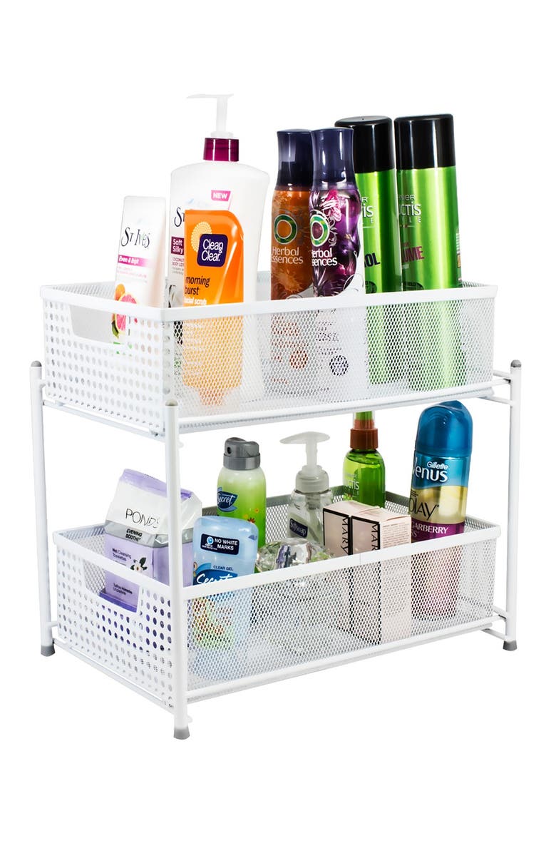 SORBUS White 2 Tier Mesh Sliding Drawer Organizer Basket, Main, color, White