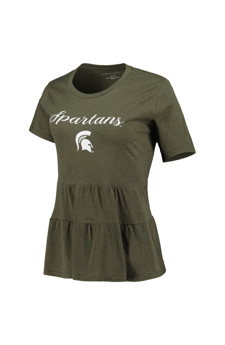 BOXERCRAFT Women's Olive Michigan State Spartans Willow Ruffle-Bottom T-Shirt, Alternate, color, Green