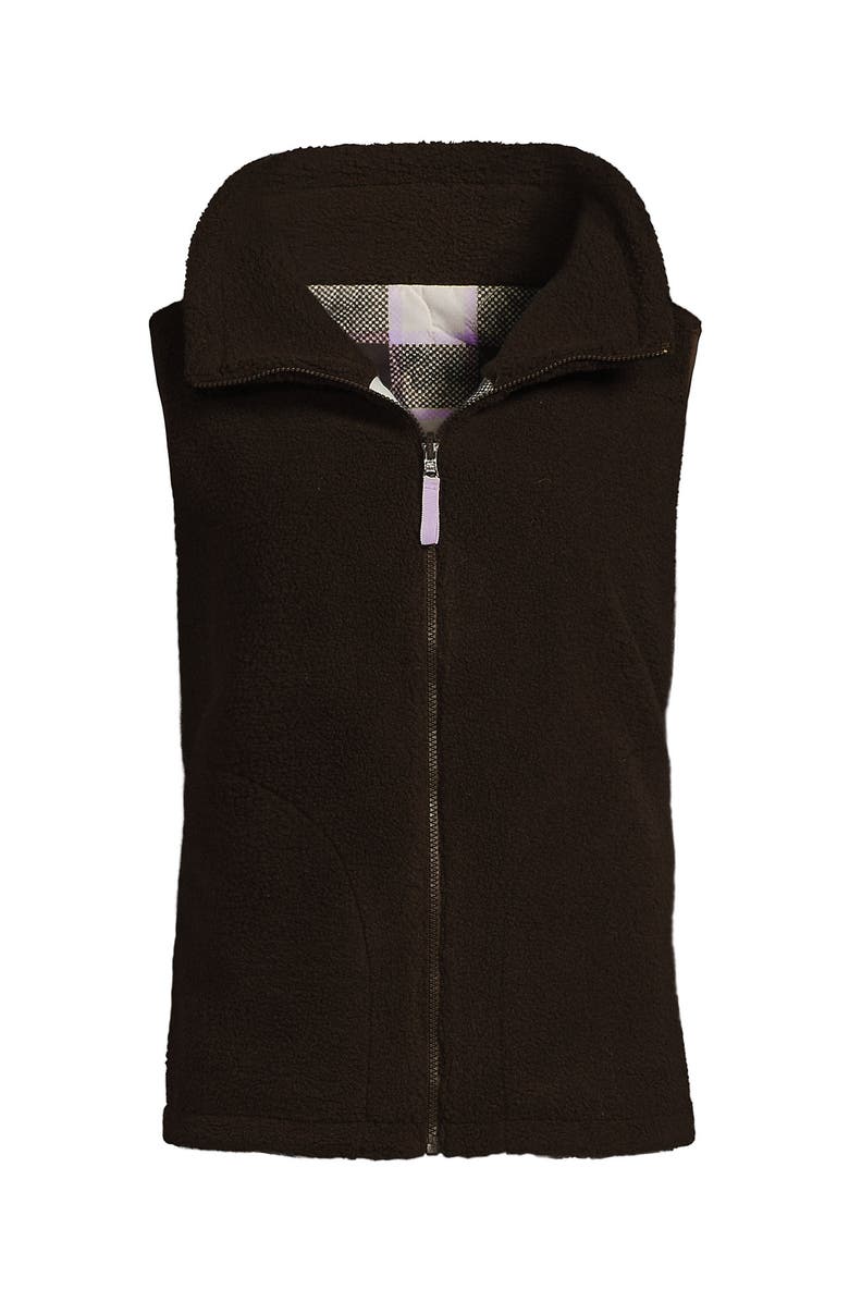 Lands' End High Pile Fleece Reversible Mixed Media Vest, Alternate, color, Rich Coffee/Brown Check