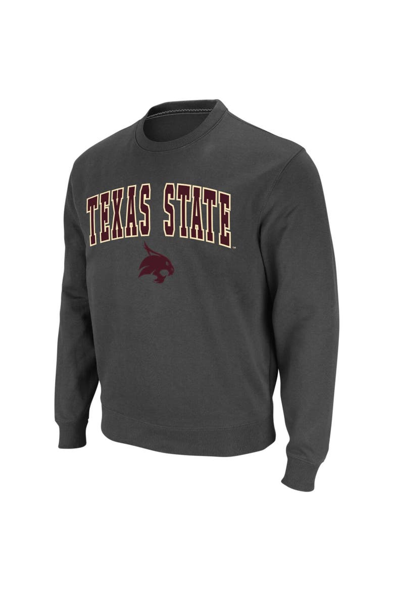 Men's Colosseum Charcoal Texas State Bobcats Arch & Logo Crew Neck Sweatshirt, Main, color, Charcoal
