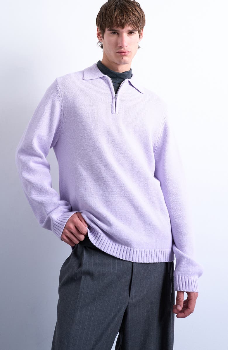 Topman Half-Zip Polo Sweater, Main, color, Lilac