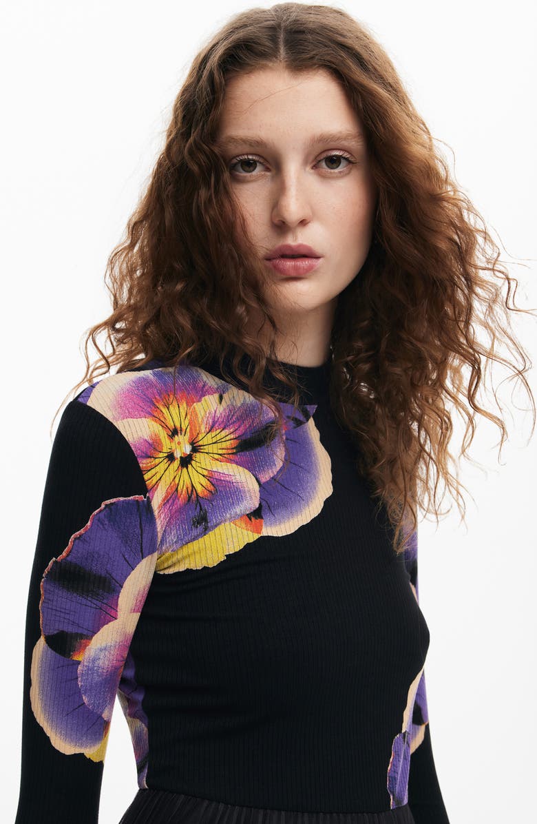 Desigual Pensee Lacroix Rib Mixed Media Minidress, Alternate, color,