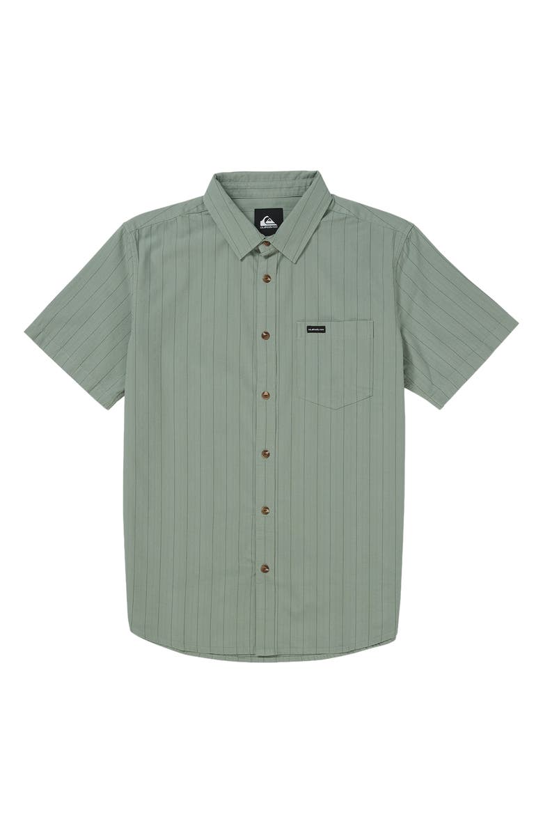 Quiksilver Dobby Stripe Classic Short Sleeve Cotton Button-Up Shirt, Alternate, color, Lily Pad