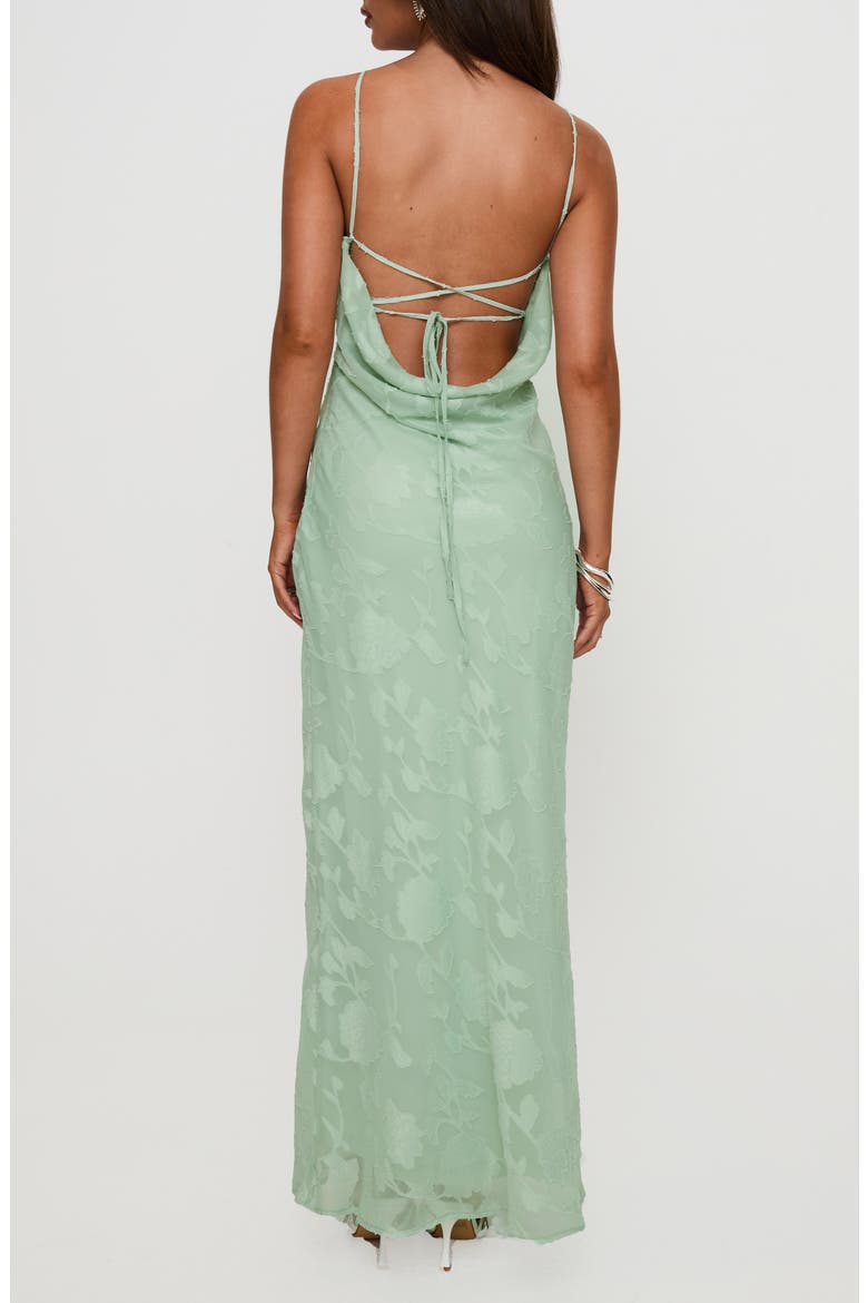 Zoelle Floral Jacquard Strappy Back Gown, Alternate, color, SAGE
