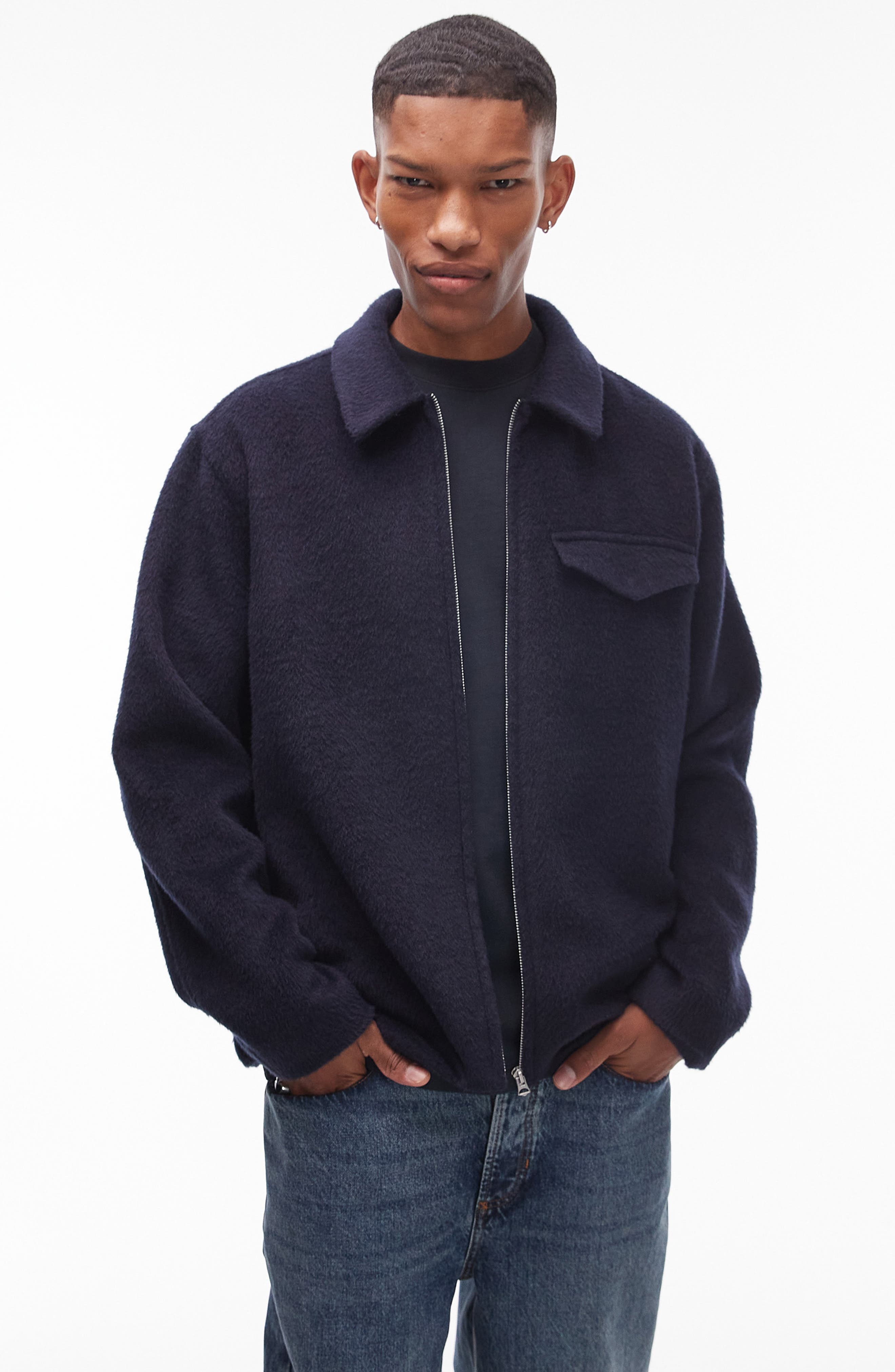 Topman Textured Shirt Jacket in Navy 