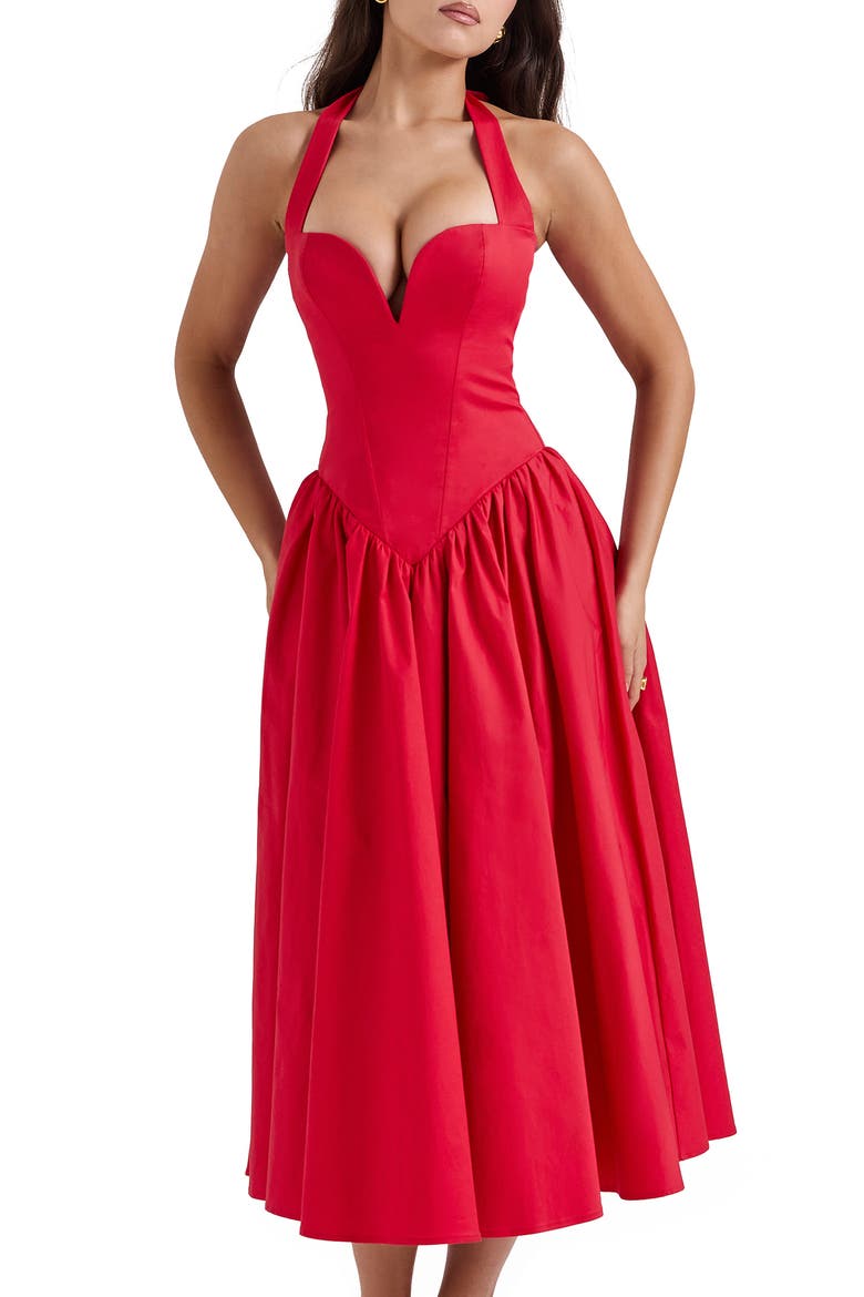 A-Line Halter Dress, Alternate, color, SALSA