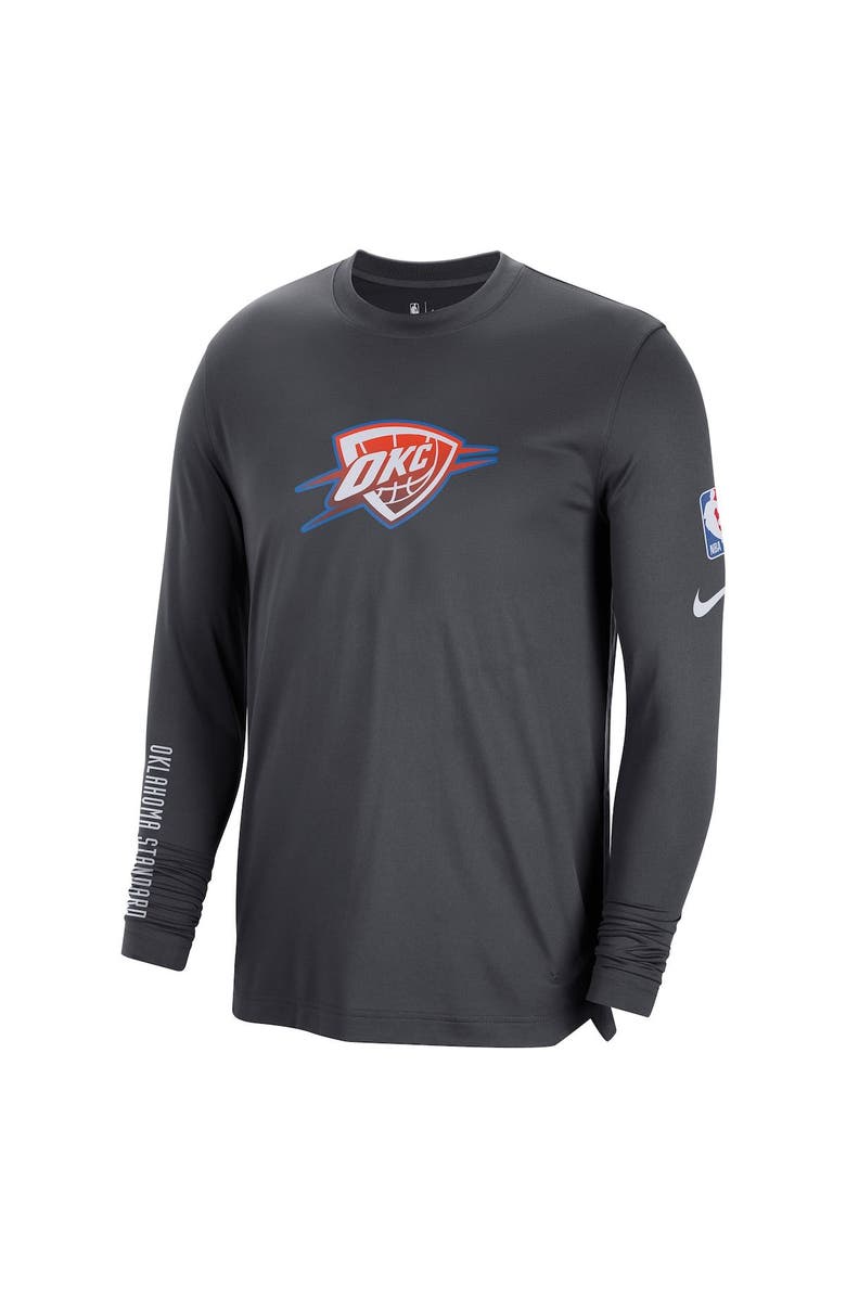 Nike Men's Nike Anthracite Oklahoma City Thunder 2022/23 City Edition Pregame Warmup Long Sleeve Shooting Shirt, Alternate, color,