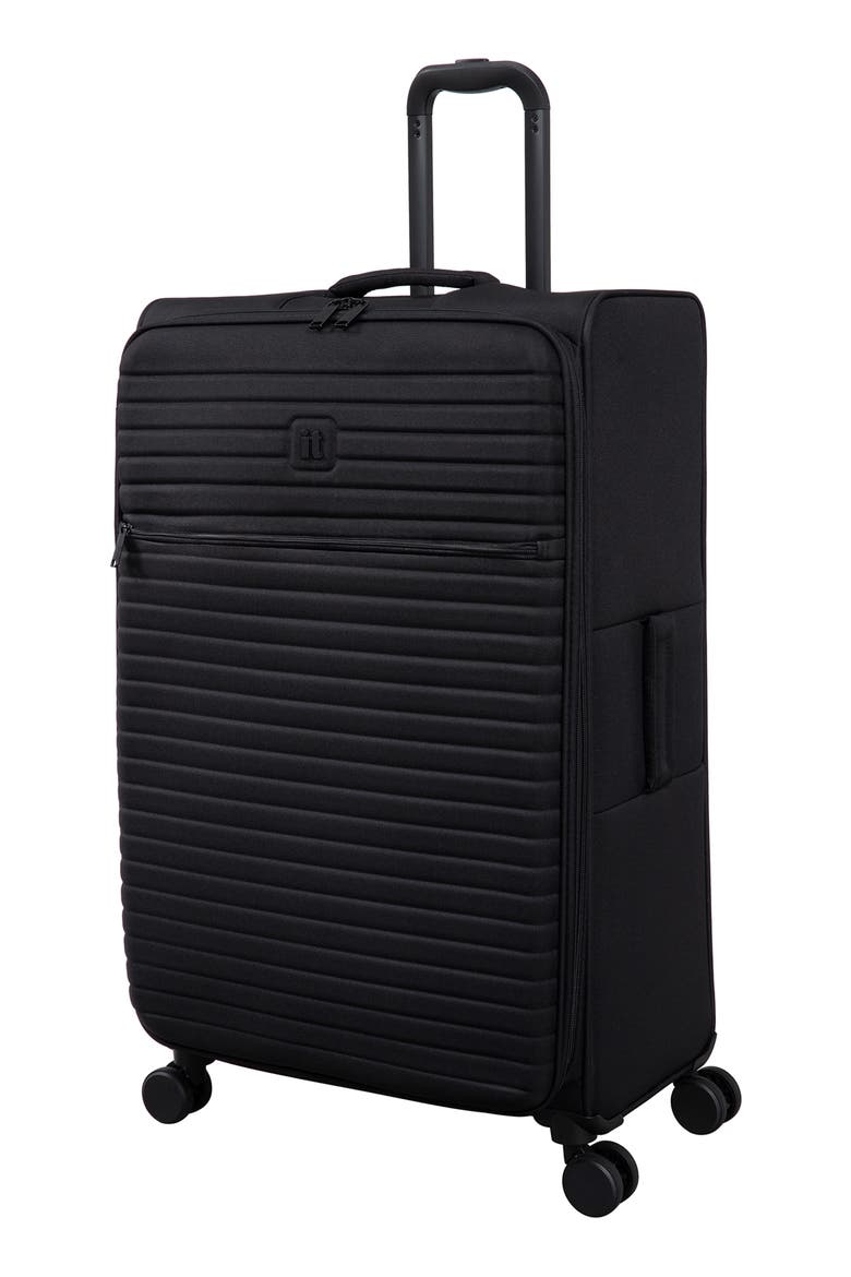 Lineation Softside Checked Spinner Suitcase, Main, color, BLACK