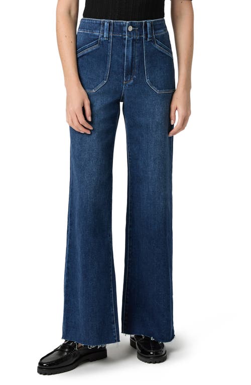 Paige Anessa High Rise Raw Hem Wide Leg Jeans In Live Forever In Blue