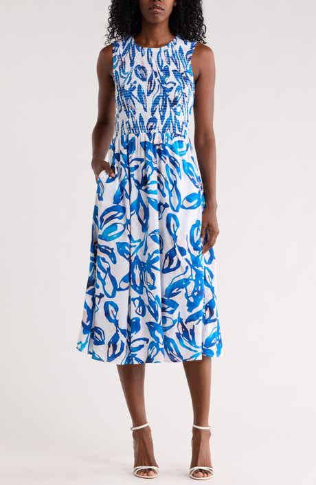 Calvin Klein Smocked Sleeveless Midi Dress