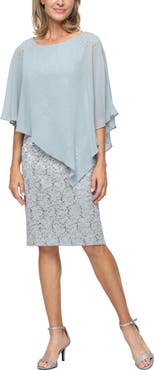 SL FASHIONS Chiffon Capelet Floral Lace Cocktail Dress