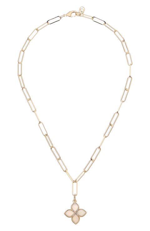 Mother-of-Pearl & Cubic Zirconia Paper Clip Chain Necklace