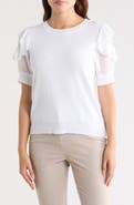 Nanette Lepore Ruffle Short Sleeve Mixed Media Sweater