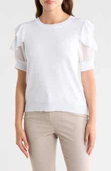 Nanette Lepore Ruffle Short Sleeve Mixed Media Sweater