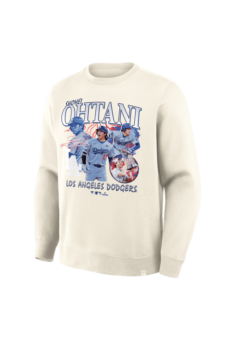 Men's Fanatics Shohei Ohtani Cream Los Angeles Dodgers Montage Legacy Sweatshirt, Alternate, color, Cream