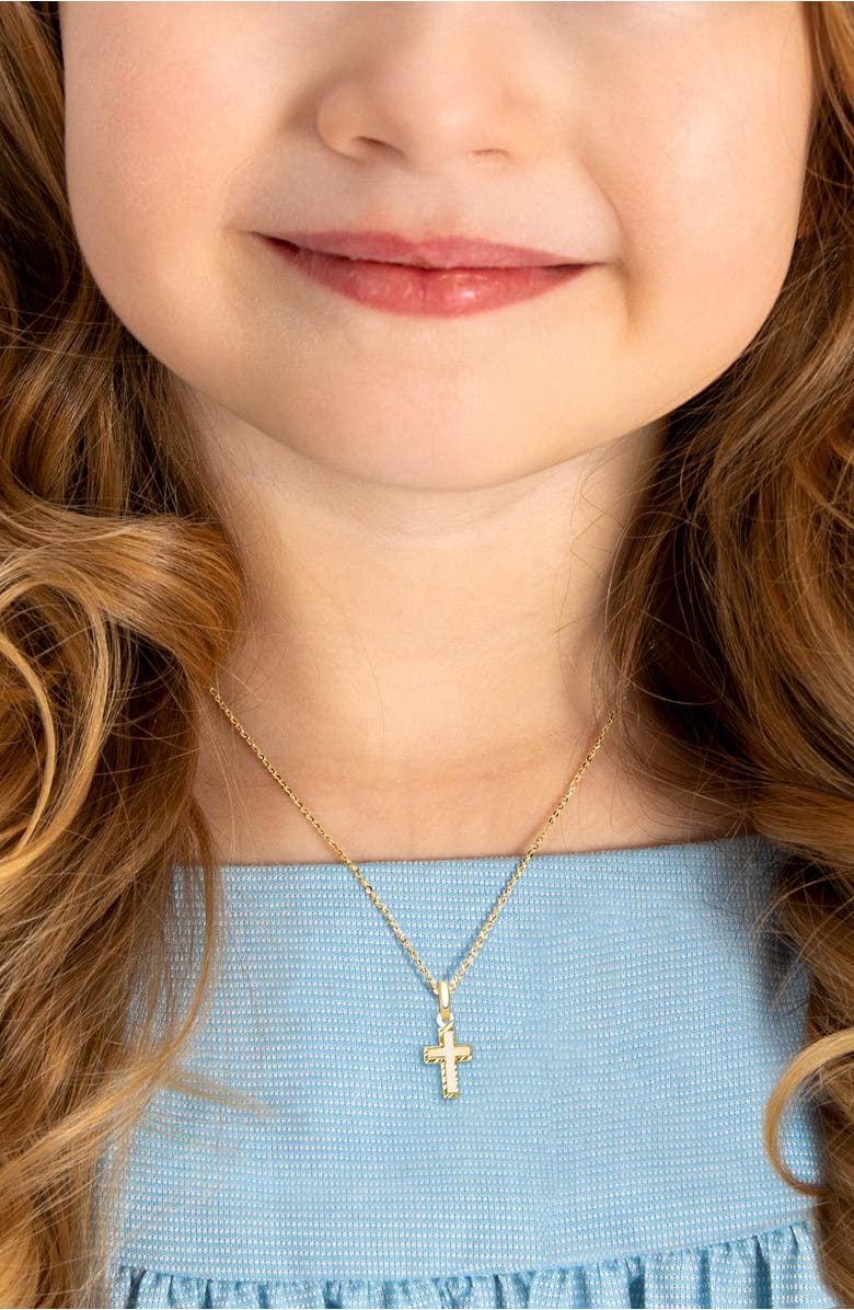 Tiny Blessings 14K Gold Beautifully Beveled Cross 12-14" Necklace, Alternate, color, 14K Yellow Gold