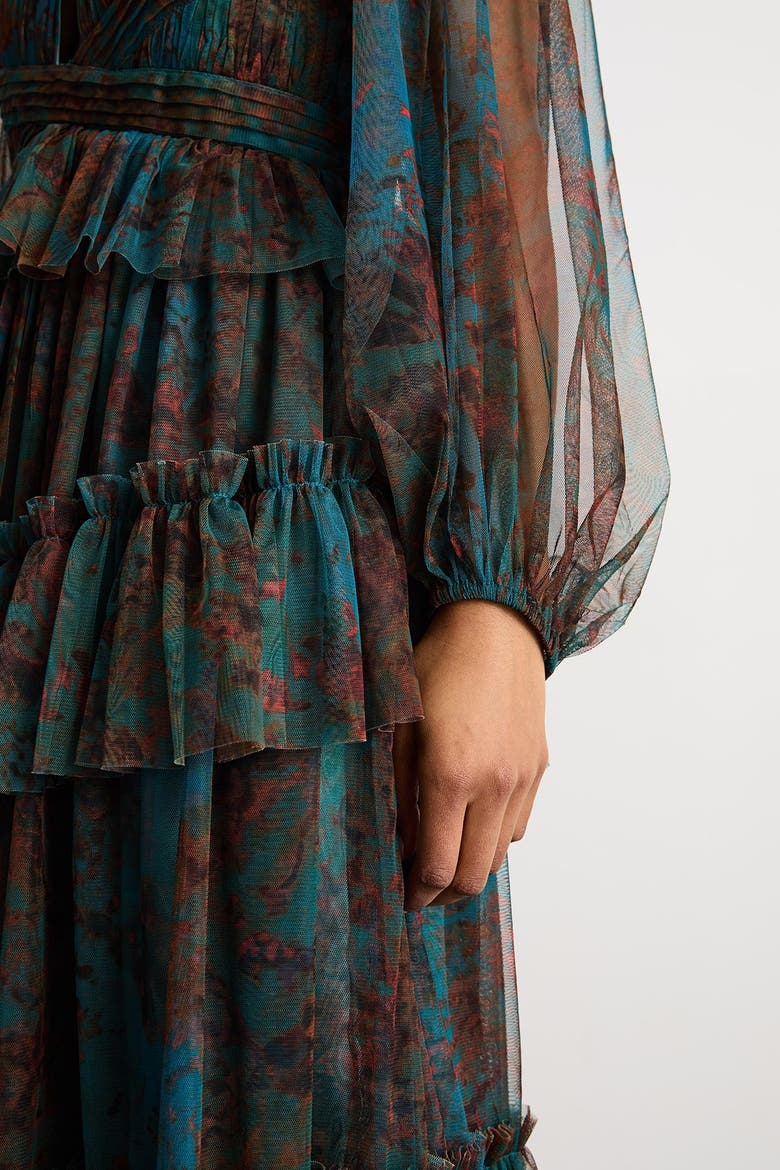 Abstract Print Cut Out Maxi Dress, Alternate, color, Blue