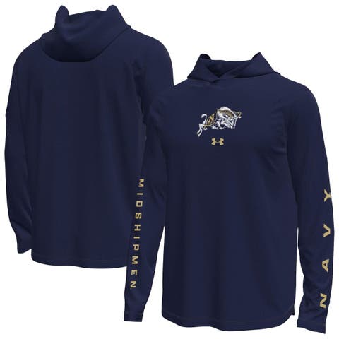 Men's Under Armour  Navy Navy Midshipmen Tech Stretch Long-Sleeve Hooded T-Shirt