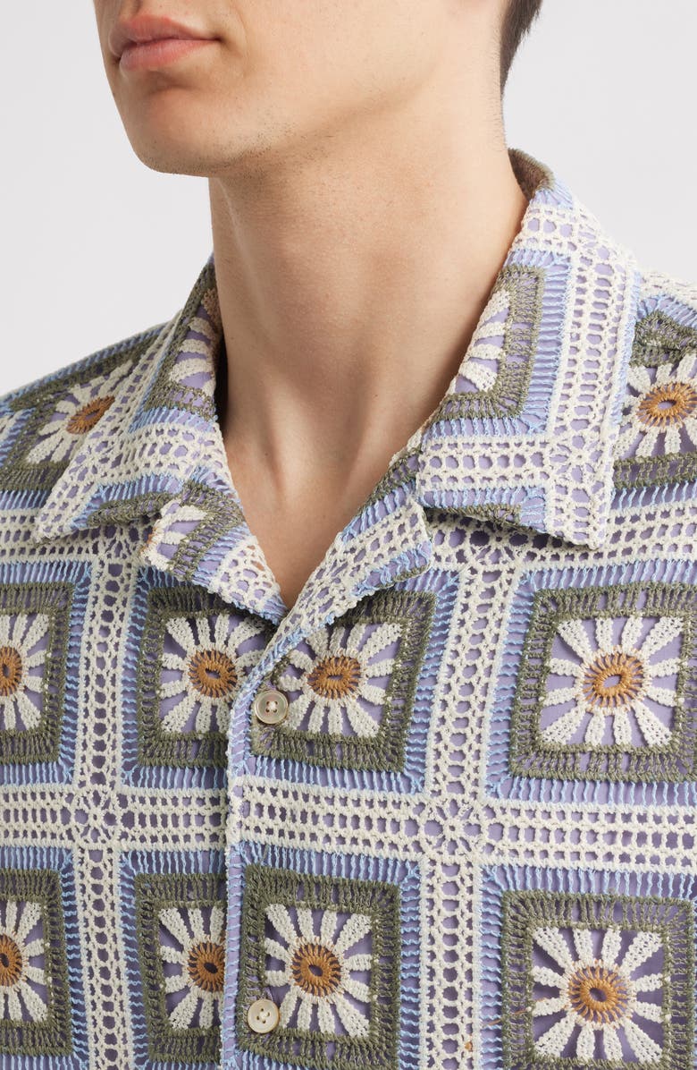 NN07 Julio Crochet Cotton Short Sleeve Button-Up Camp Shirt, Alternate, color, Violet