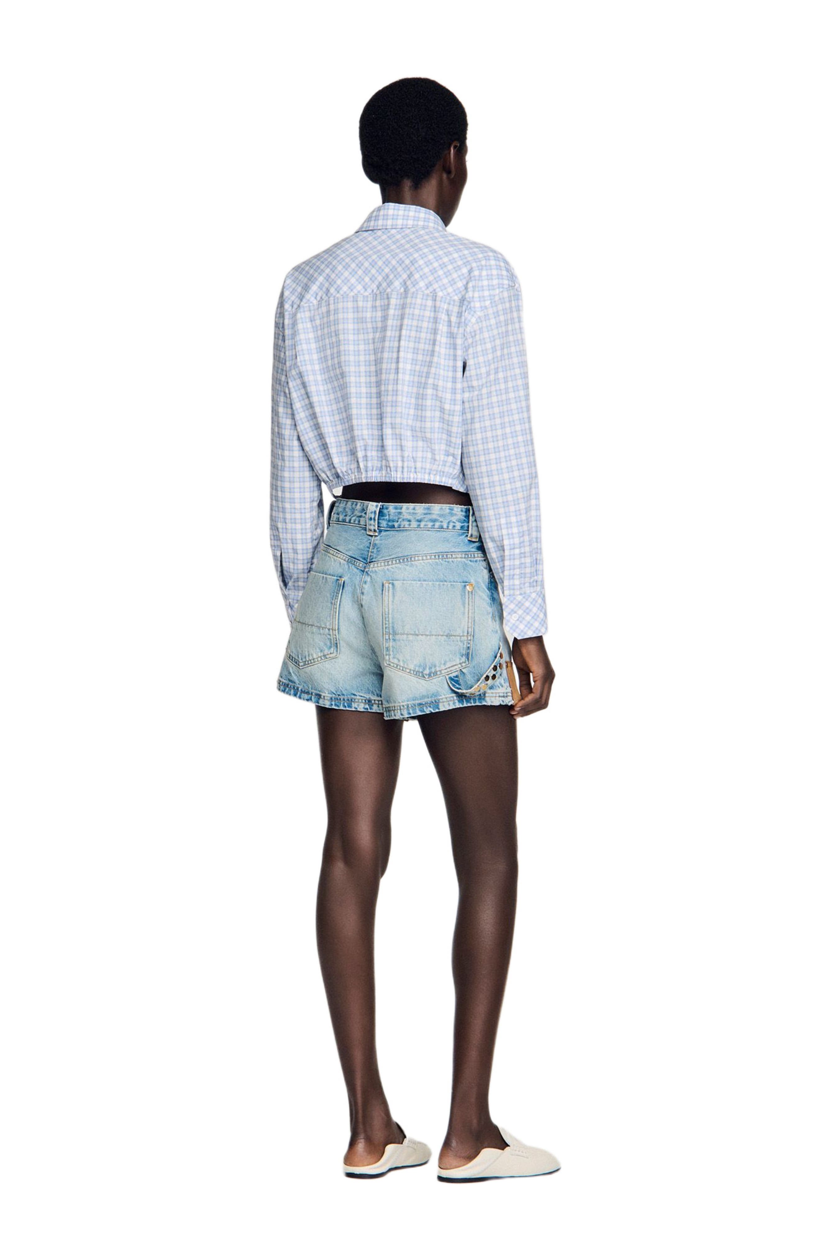 Denim and suede shorts with rivets - image 2