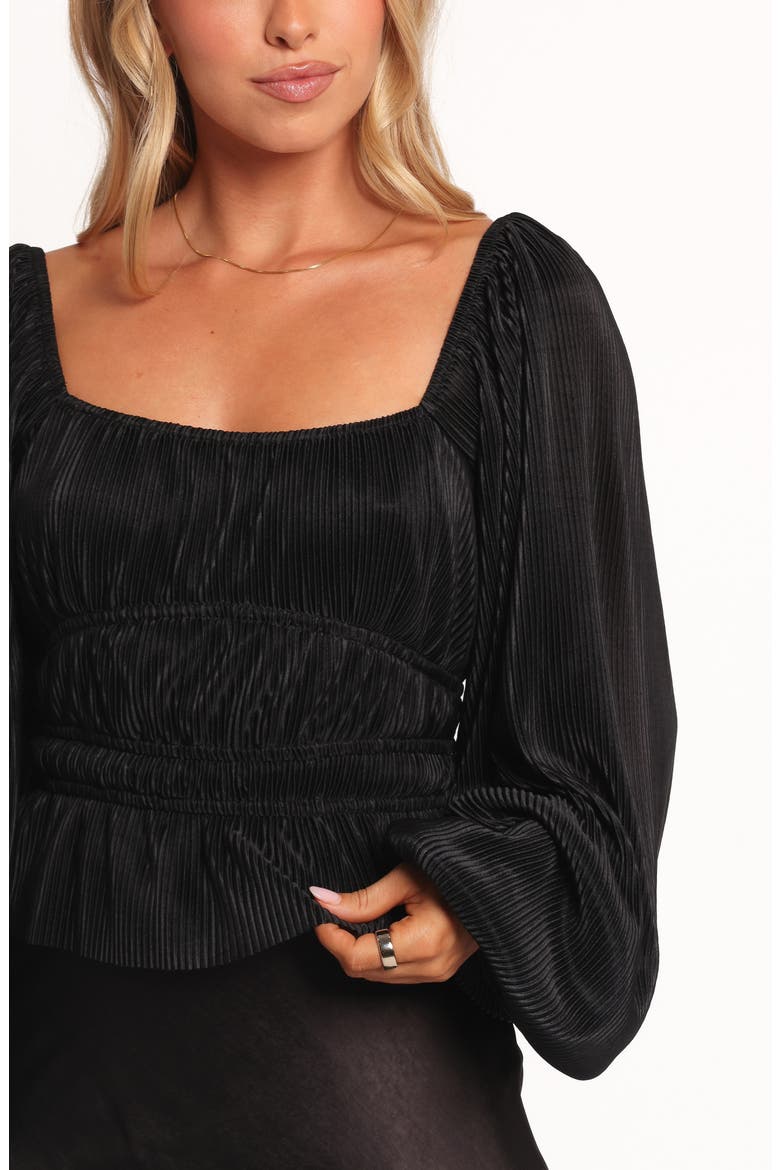 Ceppia Plissé Long Sleeve Top, Alternate, color, BLACK