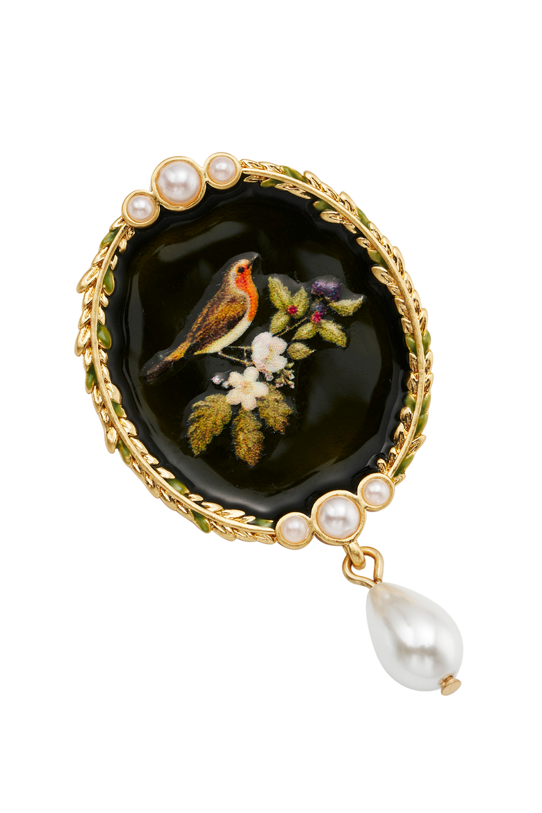 Robin Bramble & Pearl Brooch, Alternate, color, Gold