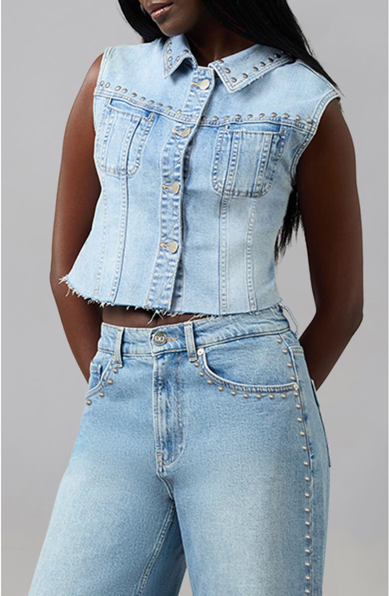 Lola Denim Gabbie Cropped Denim Vest, Alternate, color, Studden Whimsy Blue
