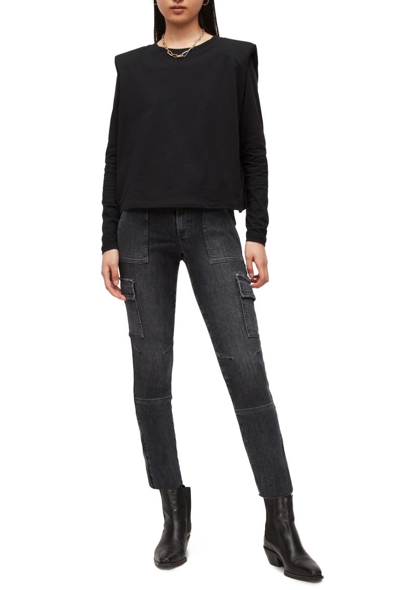 Duran Skinny Cargo Jeans, Alternate, color, WASHED BLACK