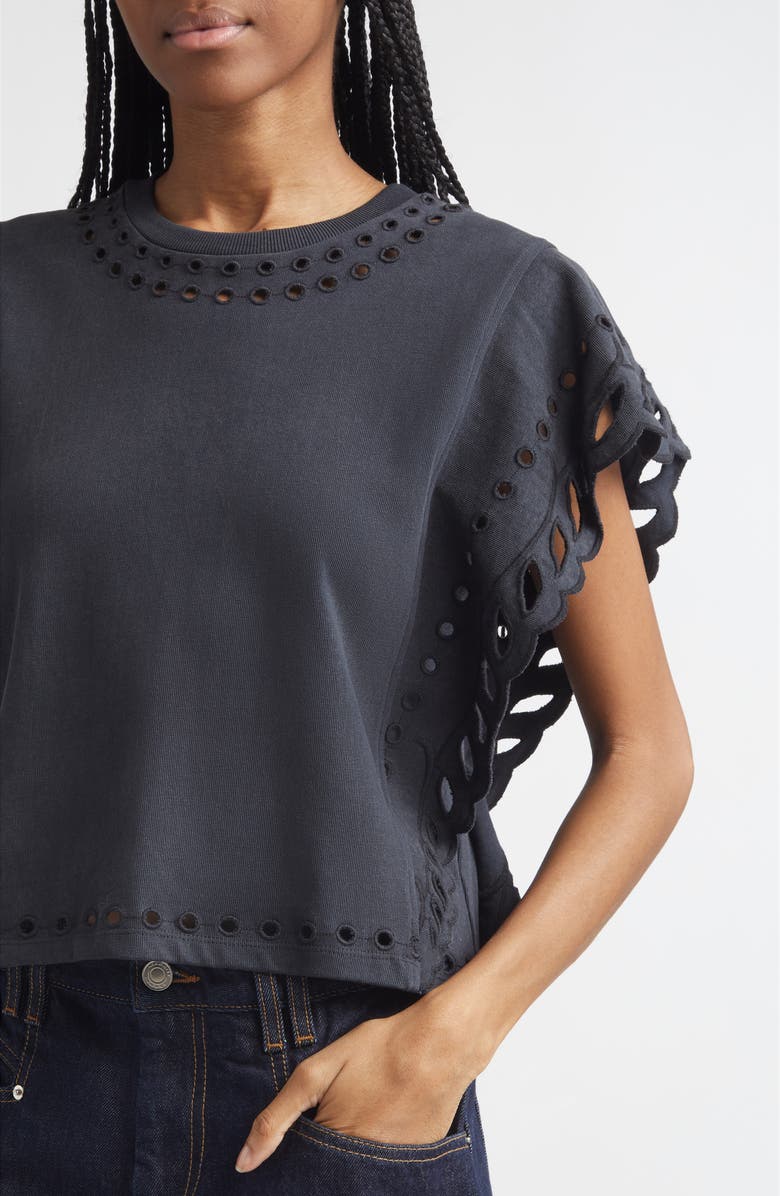 Isabel Marant Étoile Odyle Cut Out Cotton T-Shirt, Alternate, color, Faded Black