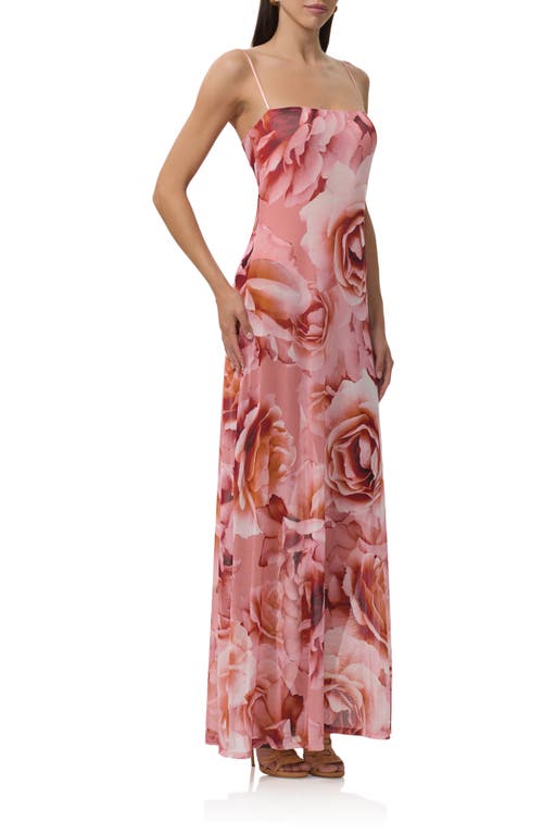 Afrm Shea Sheer Mesh Bodysuit Maxi Dress In Pink
