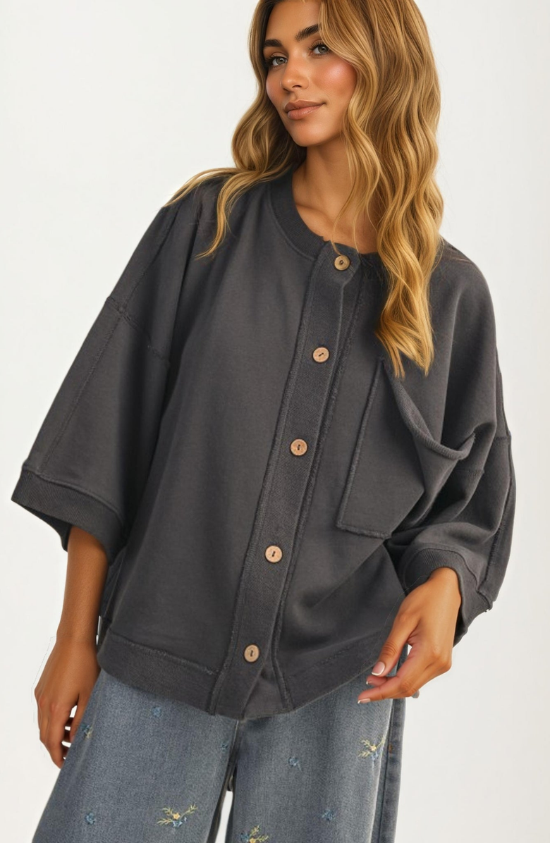 Knit and Lounge Relaxed Oversized Button-Up Shirt Jacket, Alternate, color, 