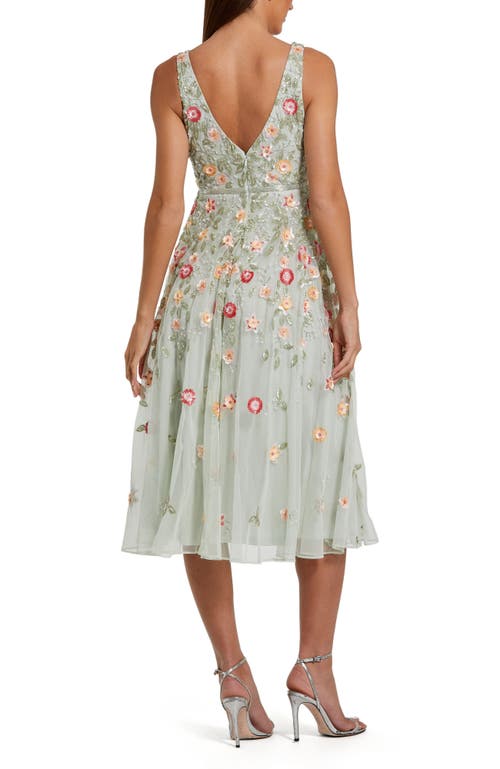Mac Duggal Floral Embellished V-neck Midi Dress In Sage Multi