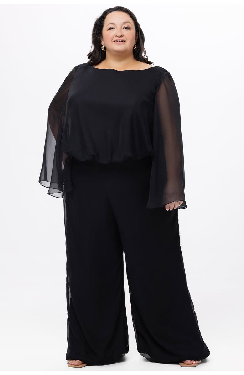 Celebrations by Sydney's Closet Scoop Neck Wide Leg Plus Size Jumpsuit with Sleeves, Alternate, color, Black