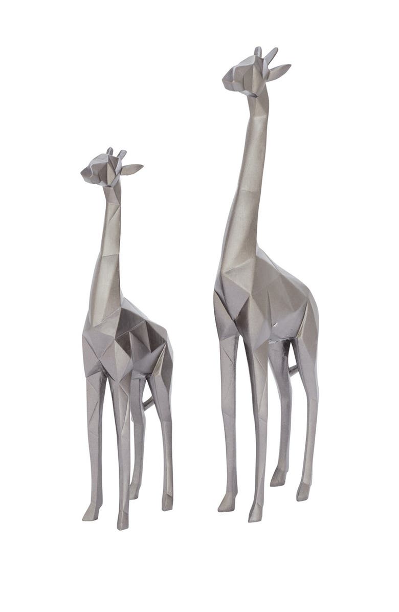 COSMO BY COSMOPOLITAN Large Modern Style Metallic Silver Giraffe Statue - Set of 2, Alternate, color,