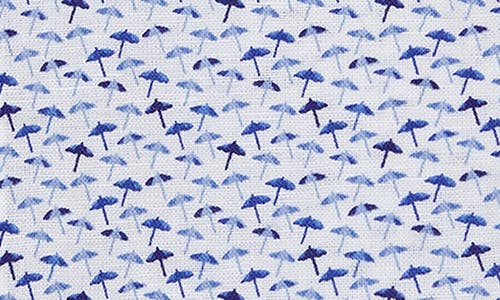 David Donahue Starfish Print Short Sleeve Linen & Cotton Button-up Shirt In White/blue