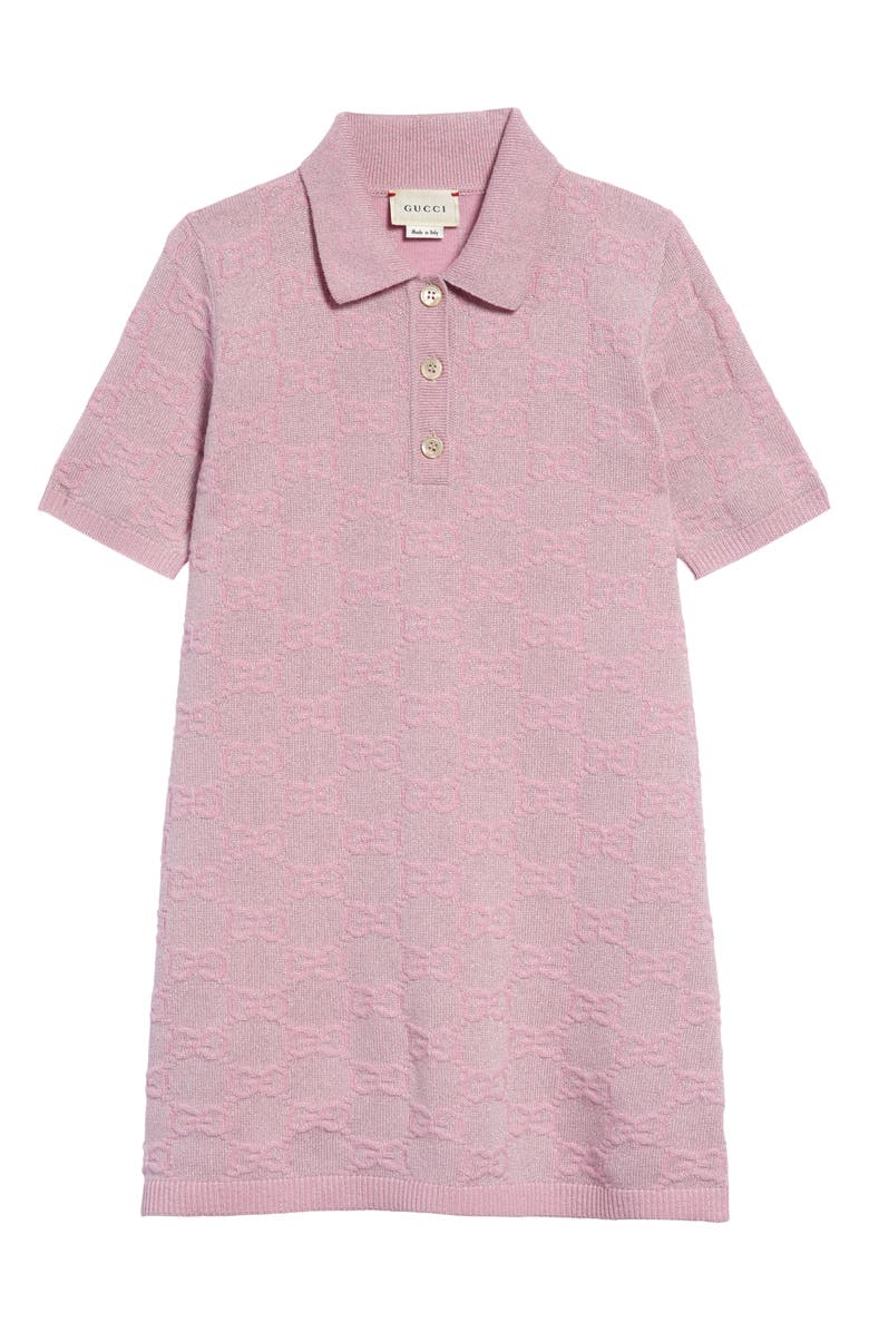 Gucci Metallic Logo Wool Blend Polo Dress, Main, color, 