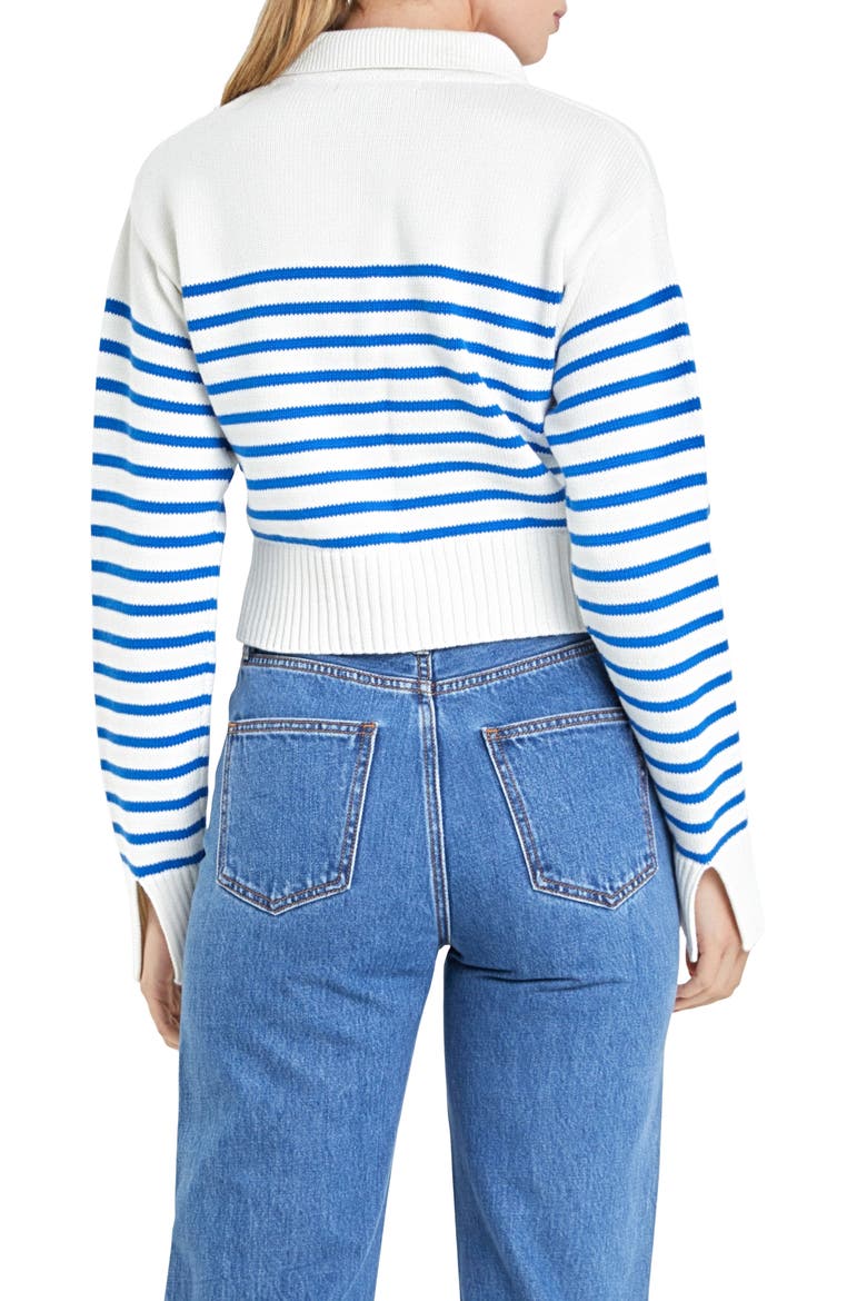 Stripe Cotton Polo Sweater, Alternate, color, WHITE