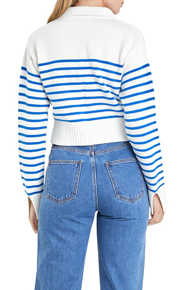 English Factory Stripe Cotton Polo Sweater, Alternate, color, White