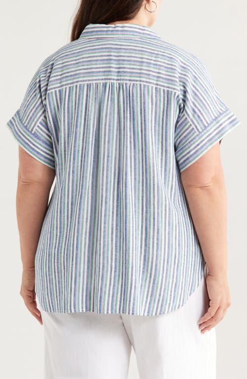 CASLONR CASLON(R) STRIPE SHORT SLEEVE LINEN BLEND BUTTON-UP SHIRT 