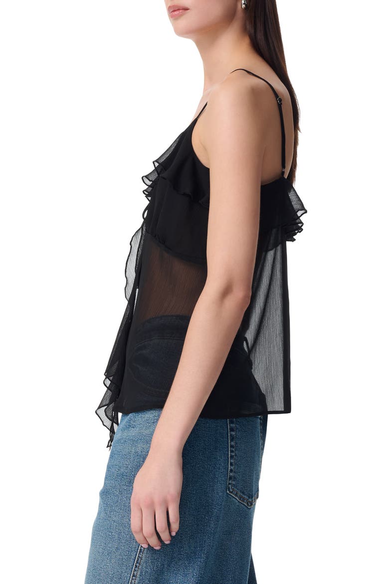 Justine Cascading Ruffle Chiffon Camisole, Alternate, color, BLACK