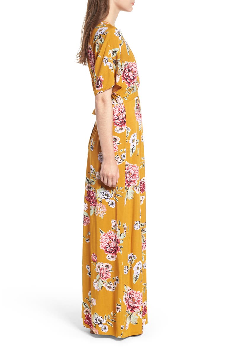 Kimono Sleeve Maxi Dress, Alternate, color, MUSTARD FLORAL