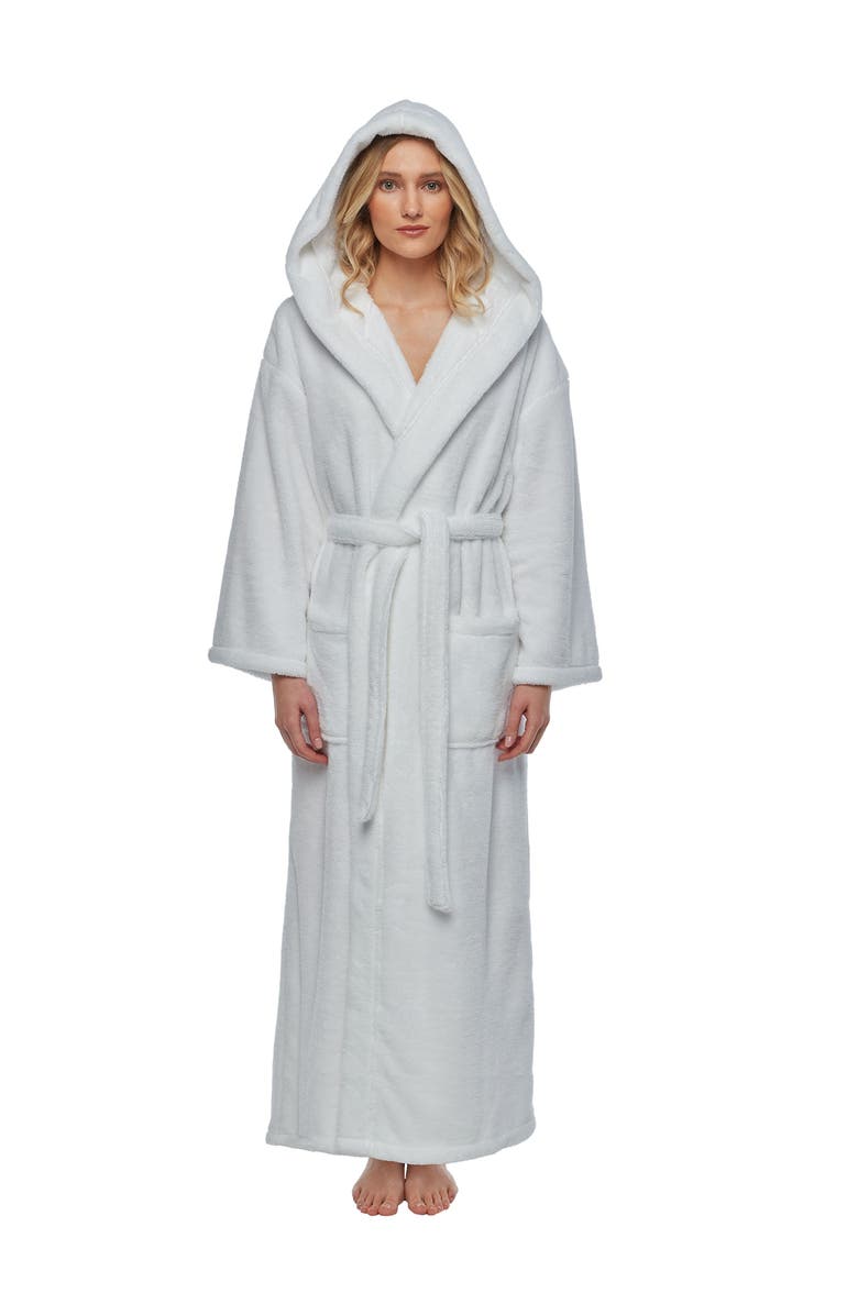 ARUS Womens Long Fleece Robe with Hood, Main, color, White