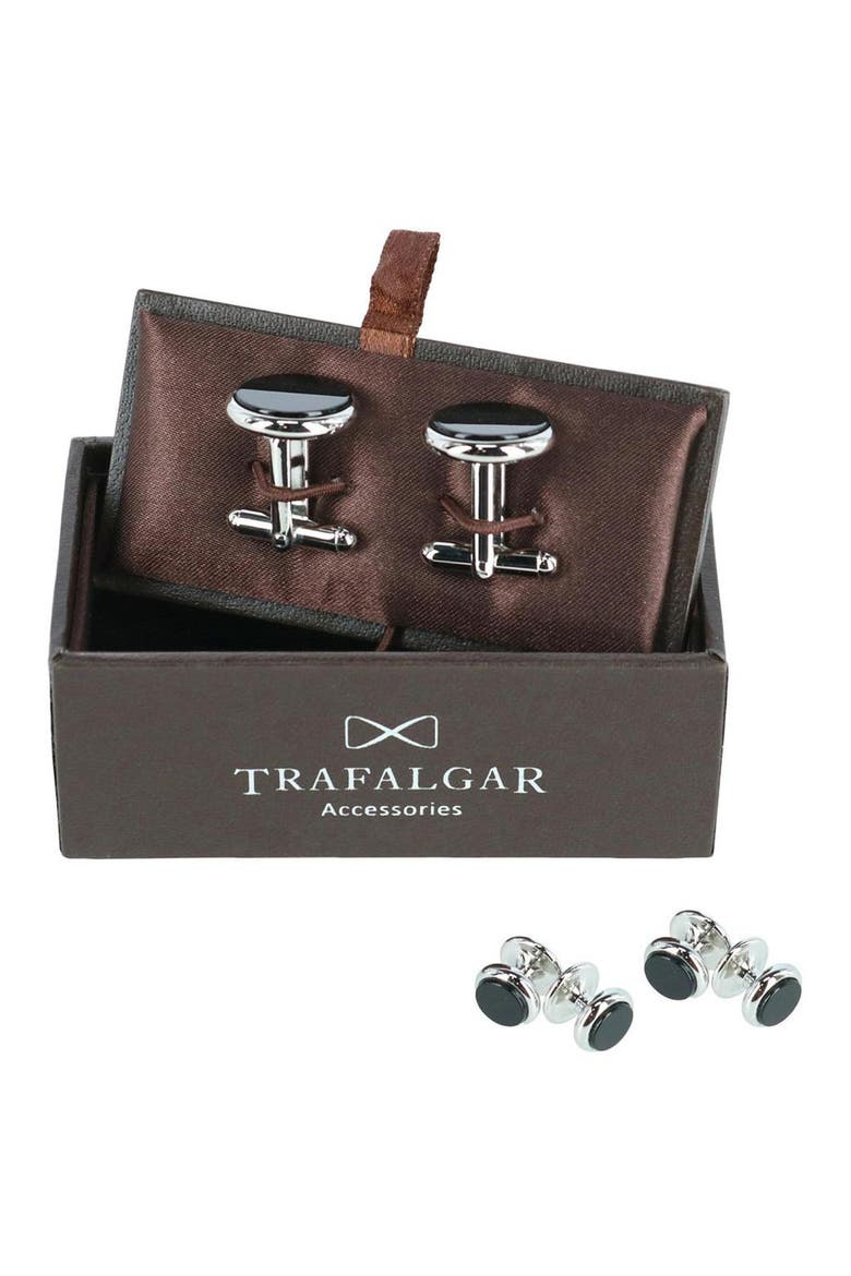 Sutton Onyx Cuff Link & Stud Set, Alternate, color, RHODIUM AND GENUINE ONYX