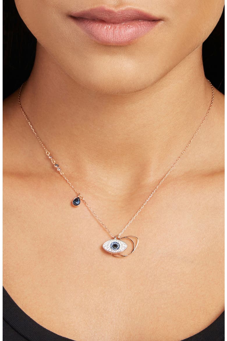 Una Swarovski Duo Evil Eye Pendant Necklace, Alternate, color, ROSE GOLD