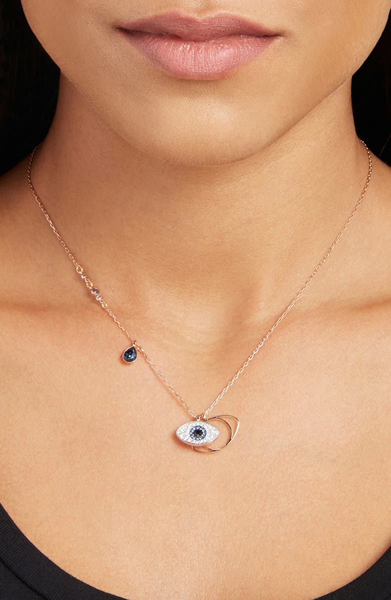 Swarovski Una Swarovski Duo Evil Eye Pendant Necklace, Alternate, color, Rose Gold