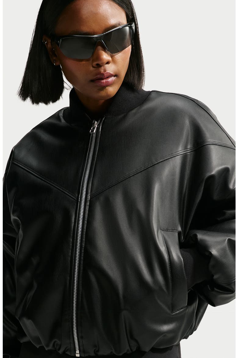 Faux Leather Bomber Jacket, Alternate, color, BLACK/ BLACK