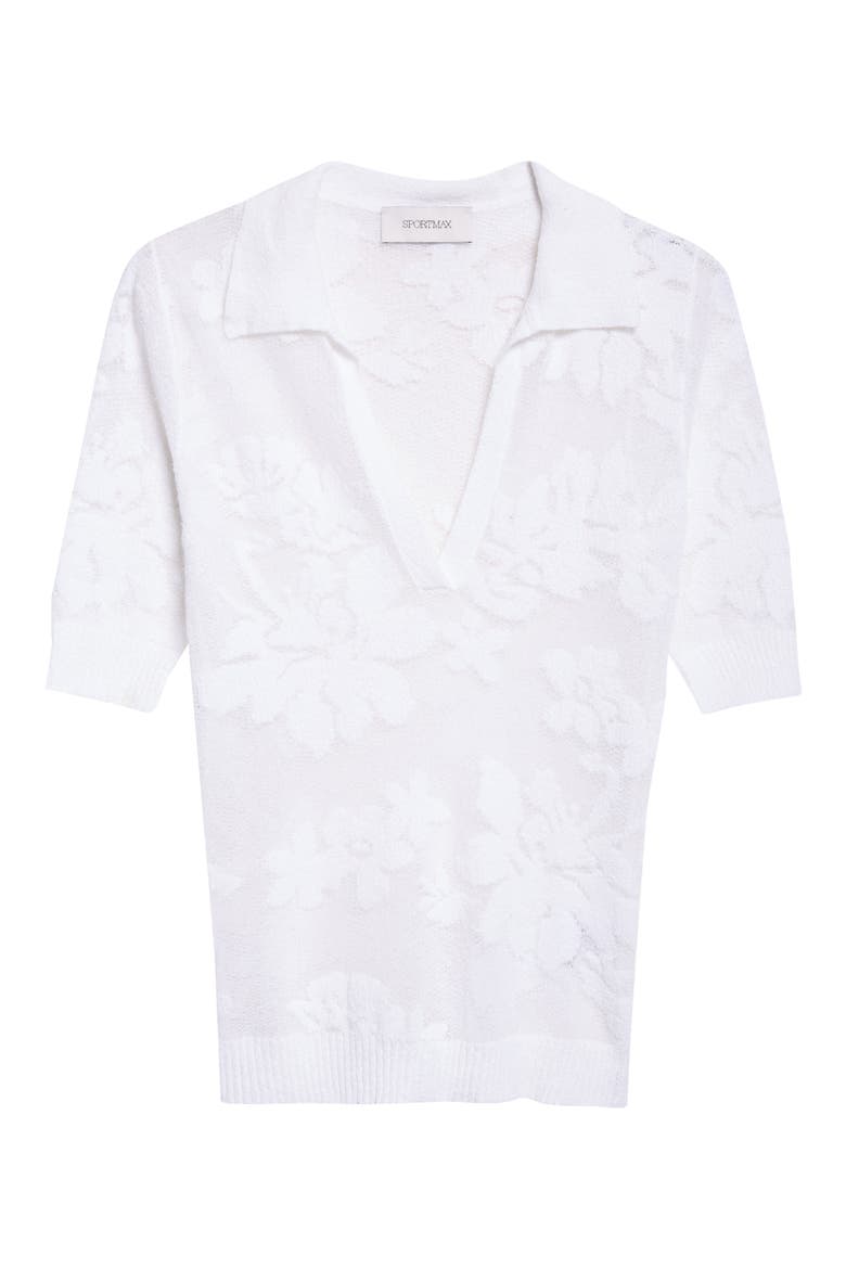 Tabarin Short Sleeve Cotton Blend Jacquard V-Neck Sweater, Alternate, color, WHITE