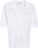 SPORTMAX Tabarin Short Sleeve Cotton Blend Jacquard V-Neck Sweater