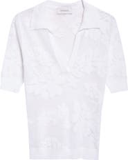 SPORTMAX Tabarin Short Sleeve Cotton Blend Jacquard V-Neck Sweater